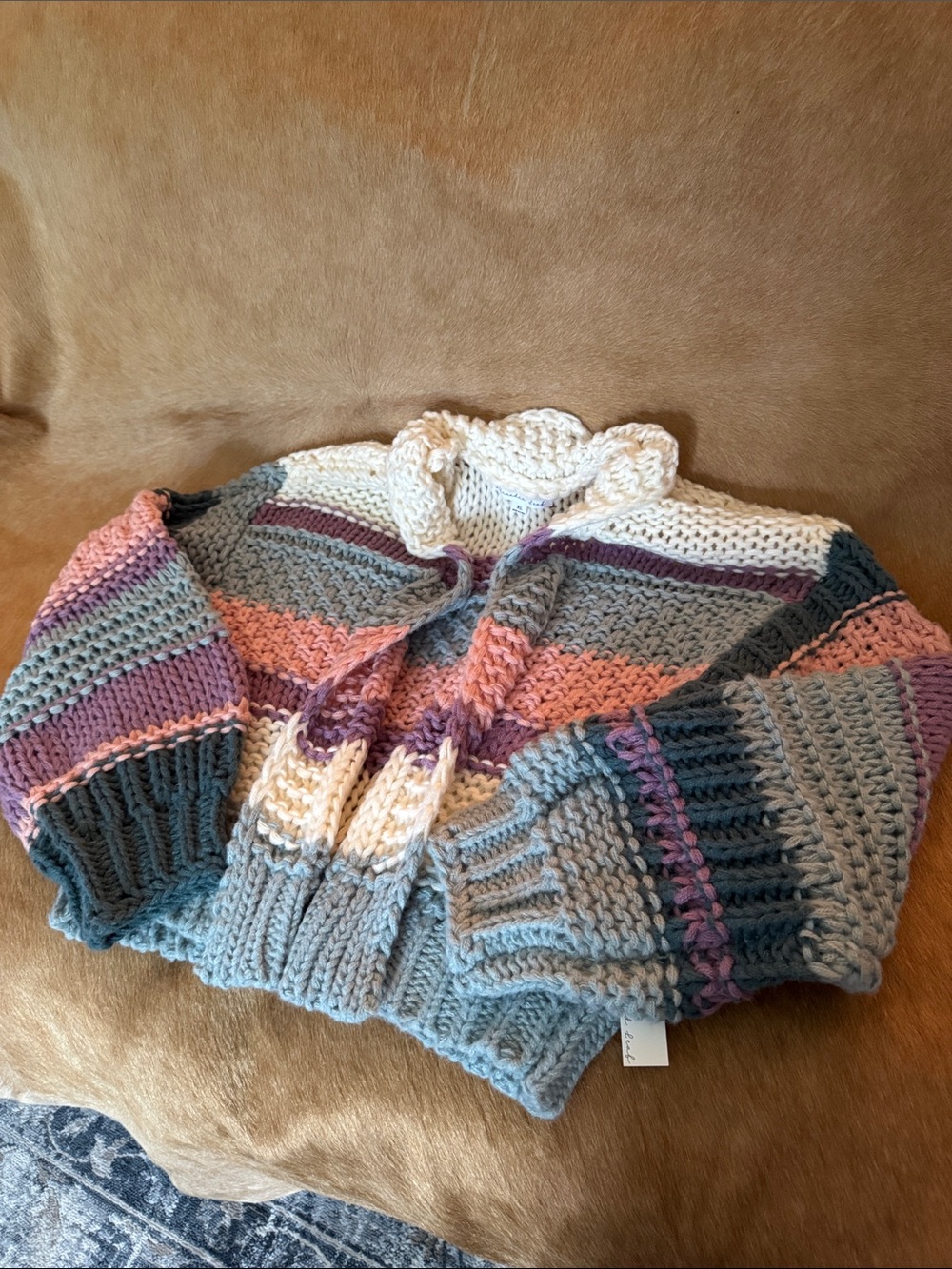 Threaded Leaf Cozy Striped Chunky Knit Sweater — Multicolor Oversized